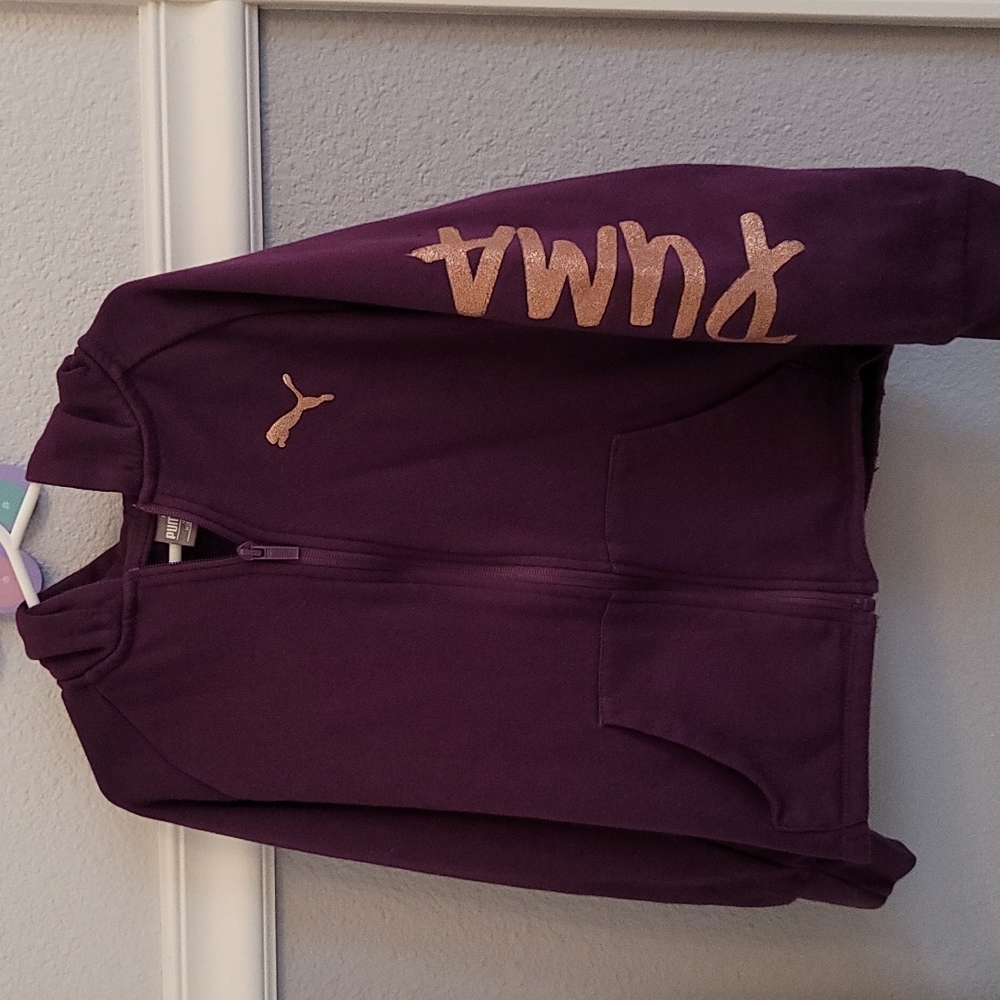 Like New Girls Puma Hoodie, Size 8-10, Medium, Eggplant color